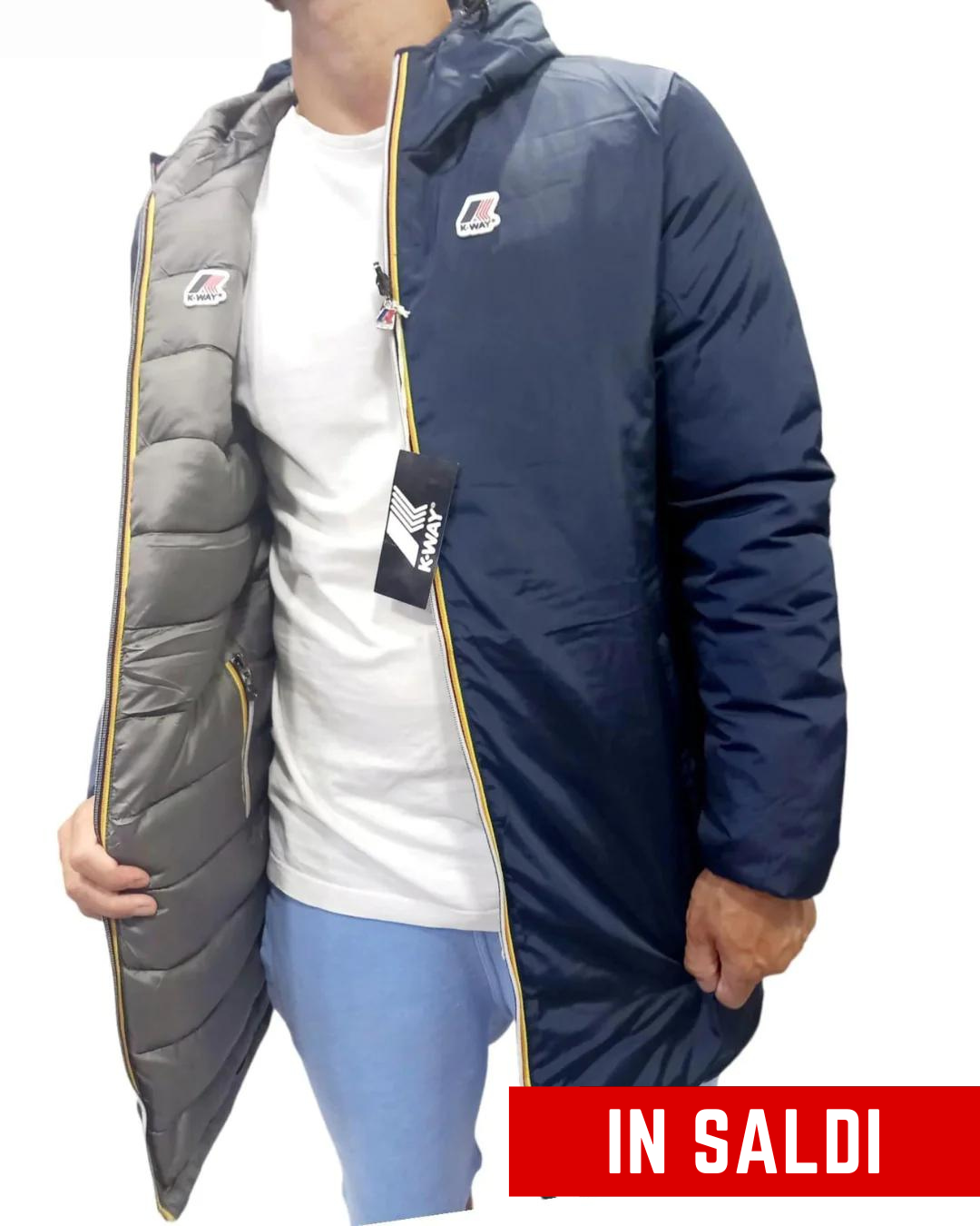 GIUBBINO KWAY LUNGO UOMO- DOUBLE FACE BLU/GRIGIO