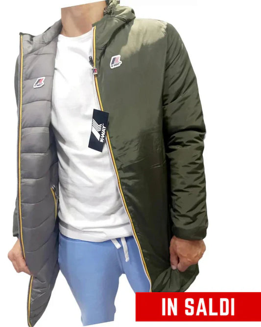 GIUBBINO KWAY LUNGO UOMO- DOUBLE FACE VERDE/GRIGIO